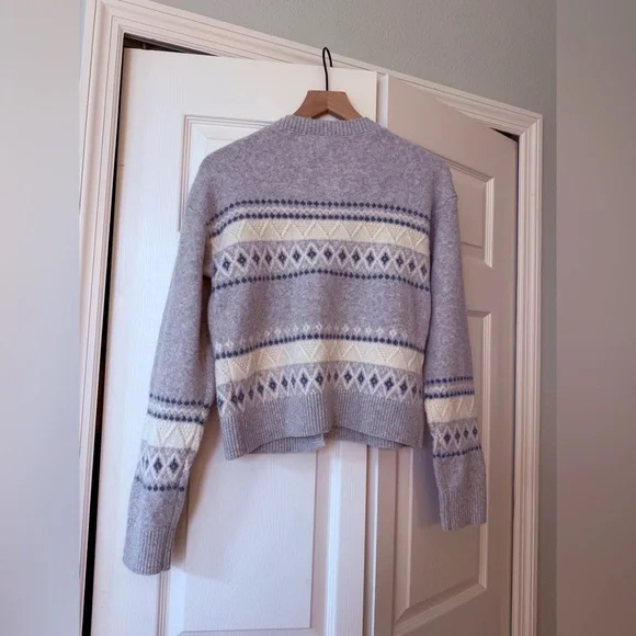 Aerie unREAL Fairisle Cardigan gray blue and white like new - Picture 8 of 8